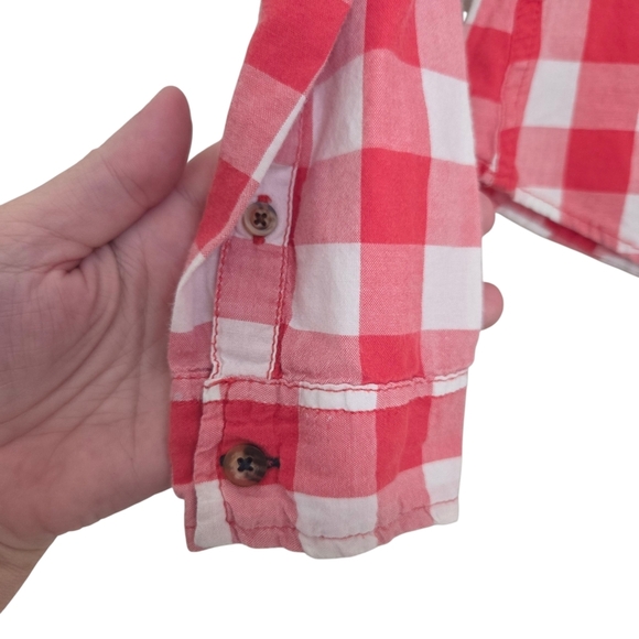 Abercrombie Kids Orange and White Plaid Button-Down Shirt Size 8 - Picture 6 of 7